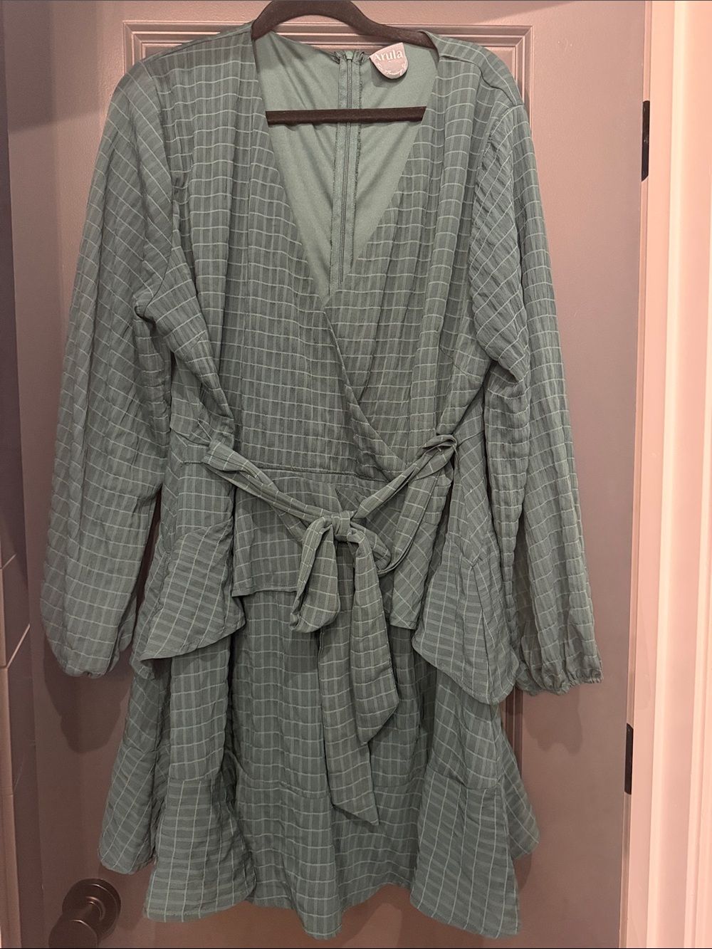 Arula Women's Sage Green Wrap Dress with Waist Tie